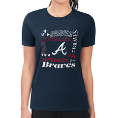 Atlanta Braves G-III 4Her by Carl Banks Women's Super-Slim Fit Lightweight Collage Team Graphic Crew Neck T-Shirt - Navy - MLB Lifestyle