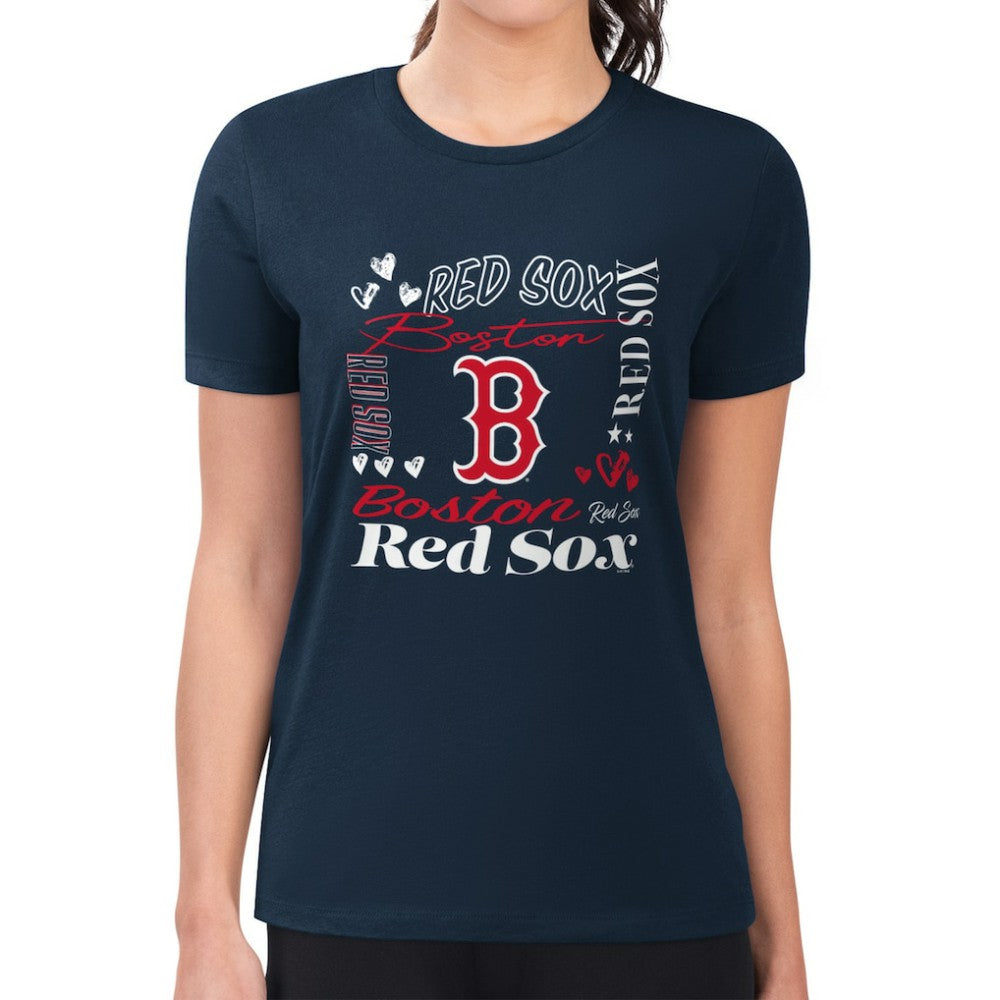 Boston Red Sox G-III 4Her by Carl Banks Women's Super-Slim Fit Lightweight Collage Team Graphic Crew Neck T-Shirt - Navy - MLB Discount