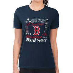 Boston Red Sox G-III 4Her by Carl Banks Women's Super-Slim Fit Lightweight Collage Team Graphic Crew Neck T-Shirt - Navy - MLB Discount