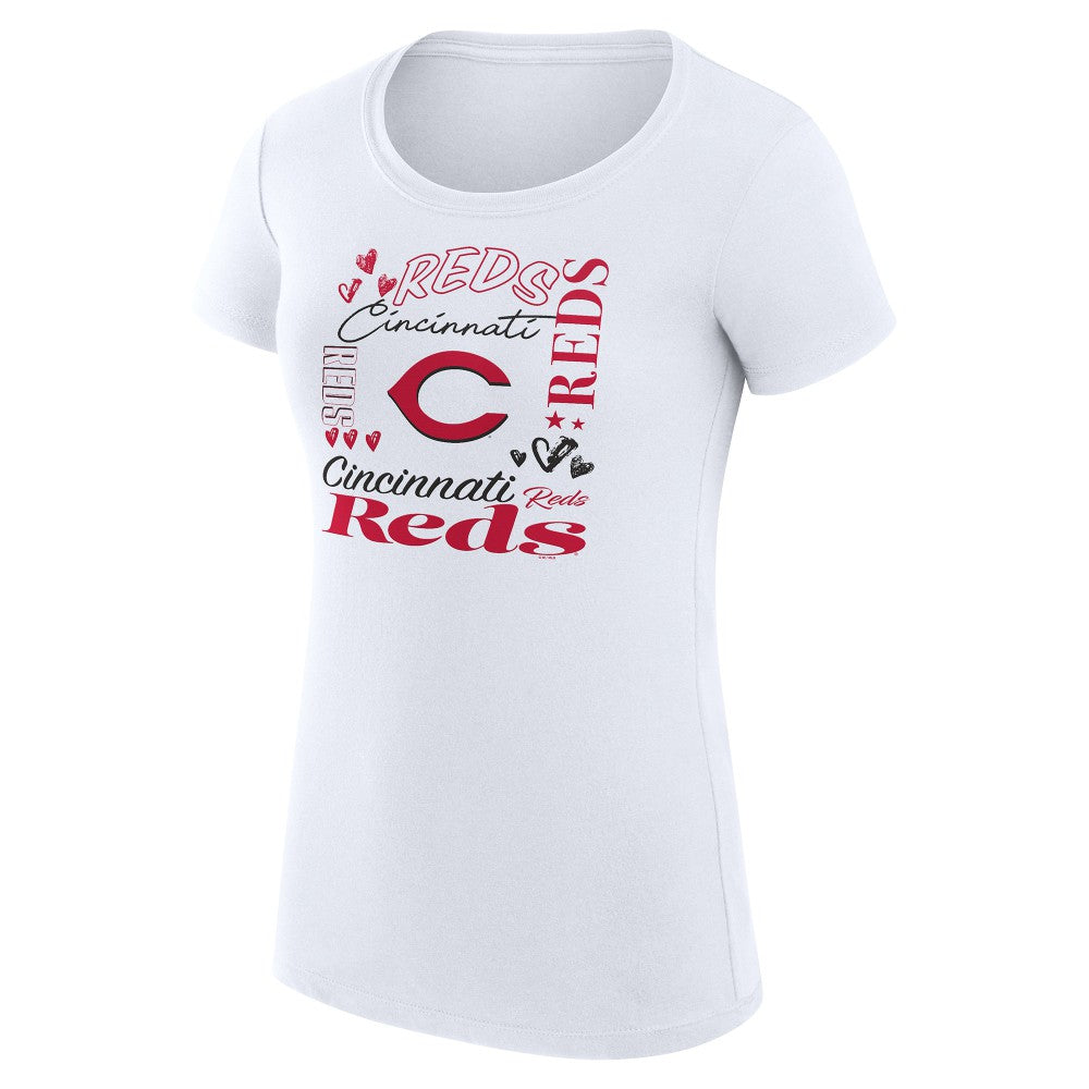 Cincinnati Reds G-III 4Her by Carl Banks Women's Super-Slim Fit Lightweight Collage Team Graphic Crew Neck T-Shirt - White - MLB Discount