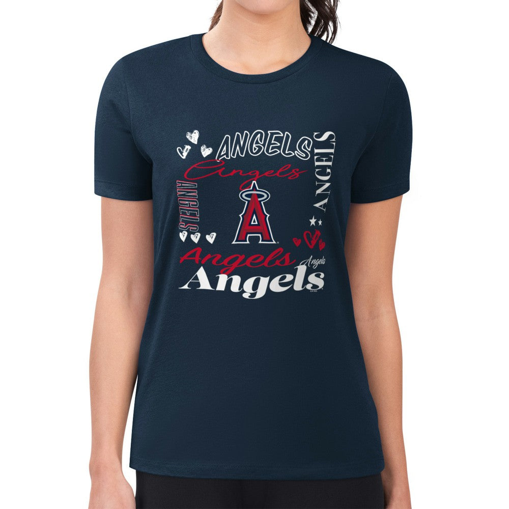 Los Angeles Angels G-III 4Her by Carl Banks Women's Super-Slim Fit Lightweight Collage Team Graphic Crew Neck T-Shirt - Navy - MLB Online