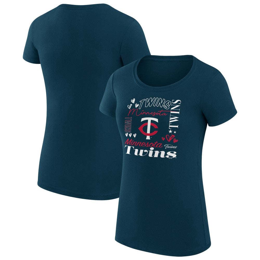 Minnesota Twins G-III 4Her by Carl Banks Women's Super-Slim Fit Lightweight Collage Team Graphic Crew Neck T-Shirt - Navy - MLB Sale