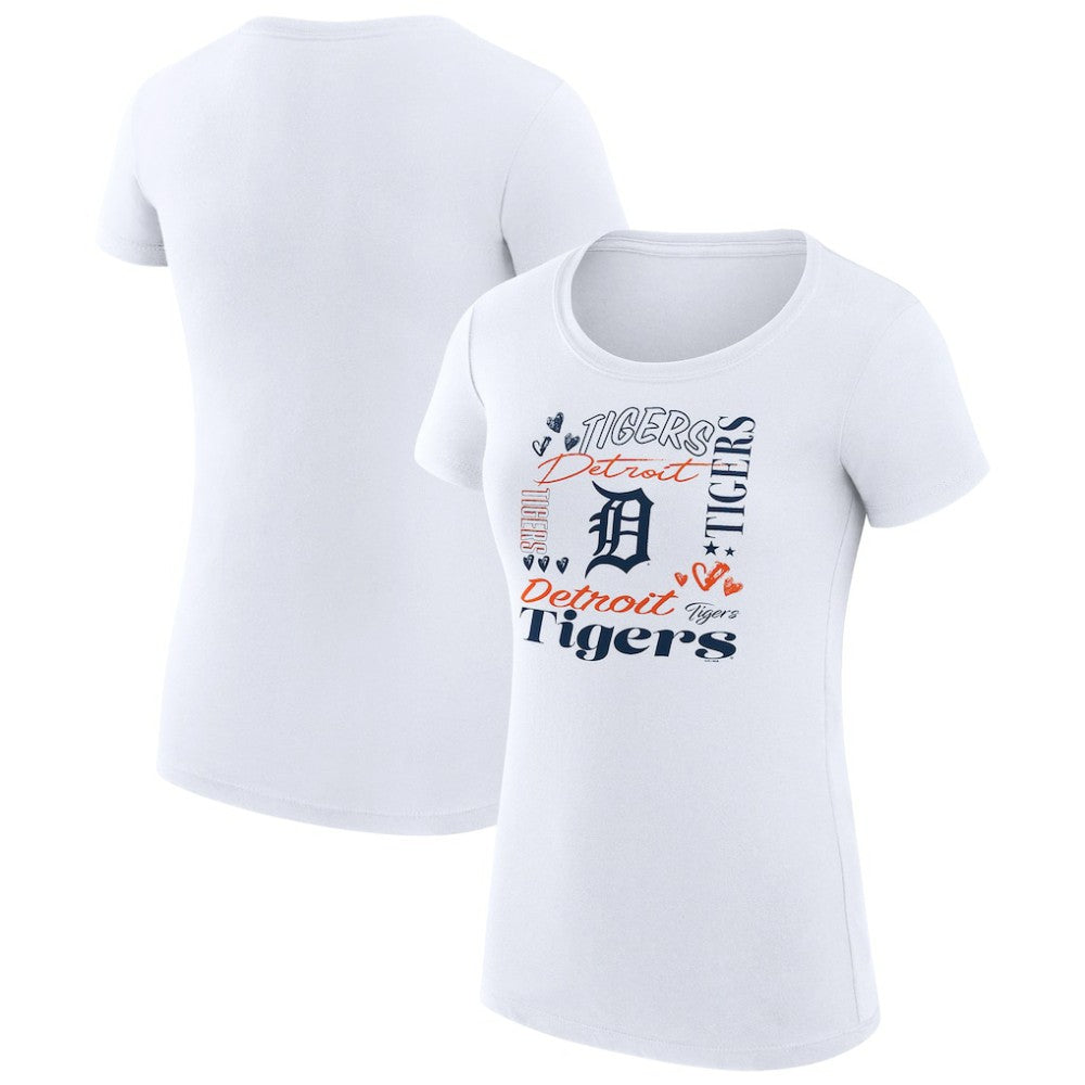 Detroit Tigers G-III 4Her by Carl Banks Women's Super-Slim Fit Lightweight Collage Team Graphic Crew Neck T-Shirt - White - MLB Online