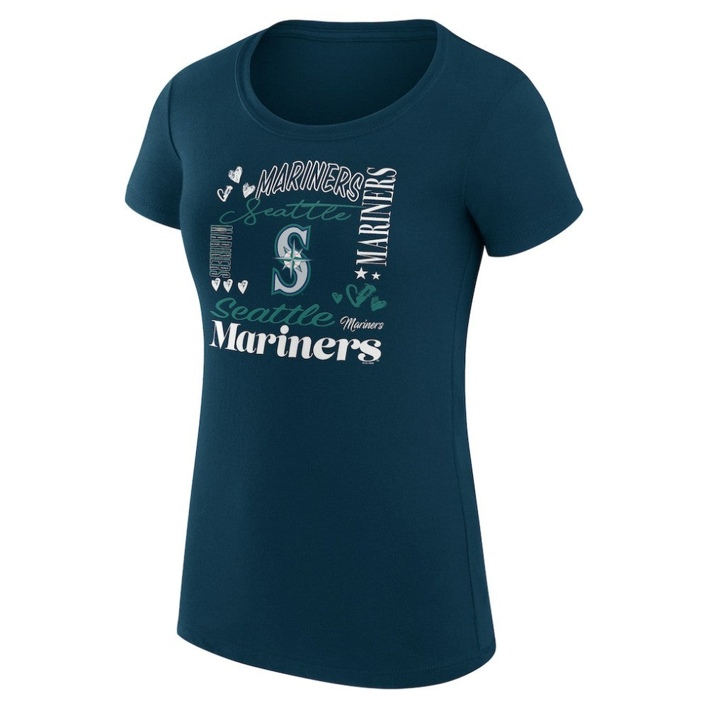 Seattle Mariners G-III 4Her by Carl Banks Women's Super-Slim Fit Lightweight Collage Team Graphic Crew Neck T-Shirt - Navy - MLB Online