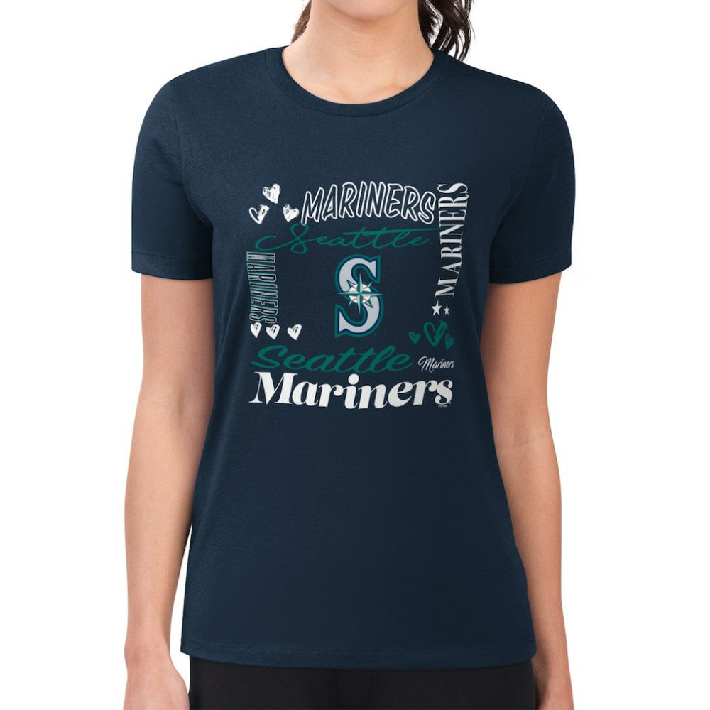 Seattle Mariners G-III 4Her by Carl Banks Women's Super-Slim Fit Lightweight Collage Team Graphic Crew Neck T-Shirt - Navy - MLB Online