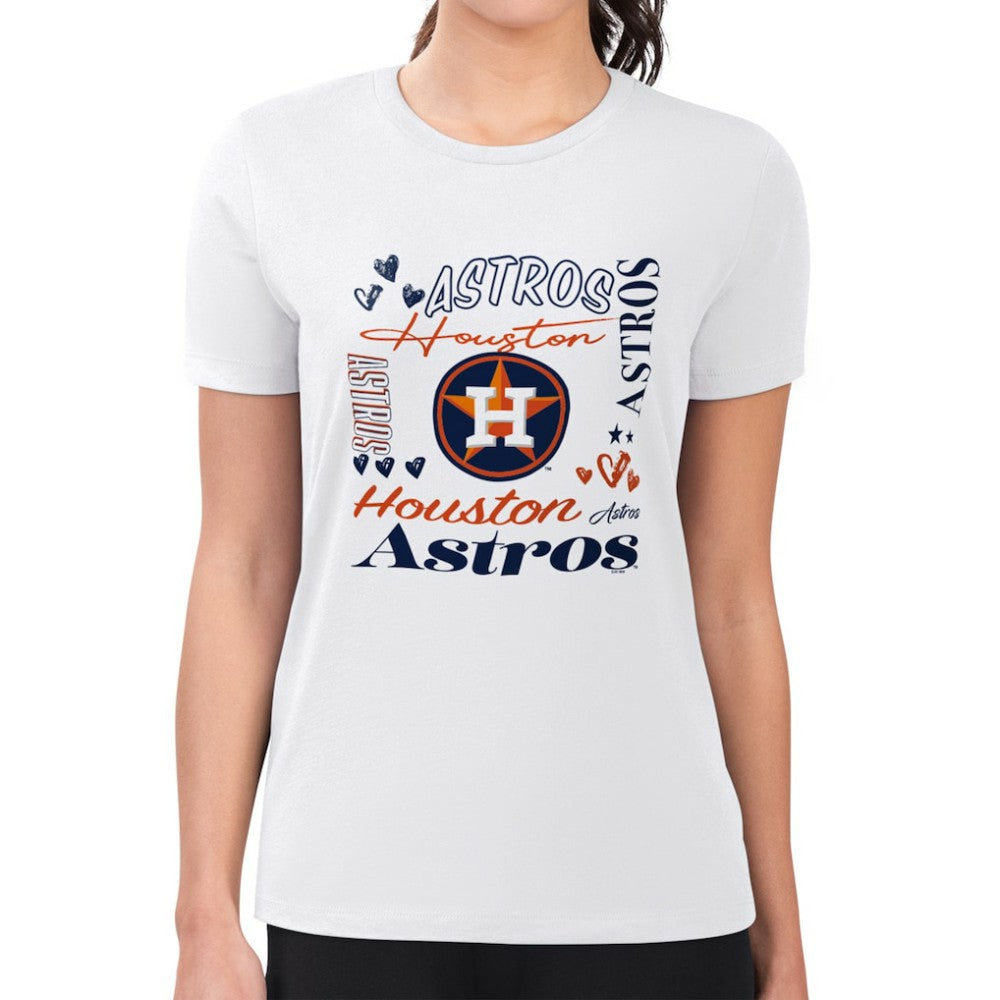 Houston Astros G-III 4Her by Carl Banks Women's Super-Slim Fit Lightweight Collage Team Graphic Crew Neck T-Shirt - White - MLB Lifestyle