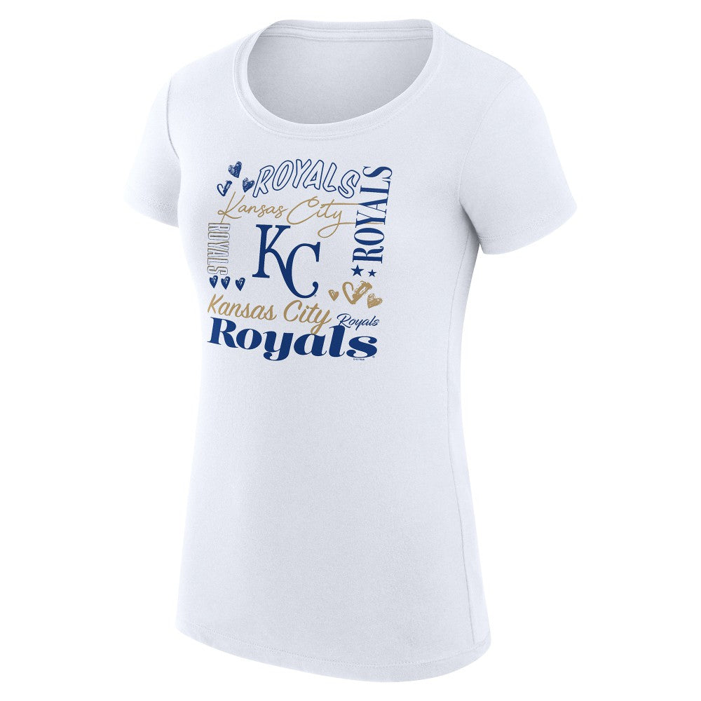 Kansas City Royals G-III 4Her by Carl Banks Women's Super-Slim Fit Lightweight Collage Team Graphic Crew Neck T-Shirt - White - MLB on Sale