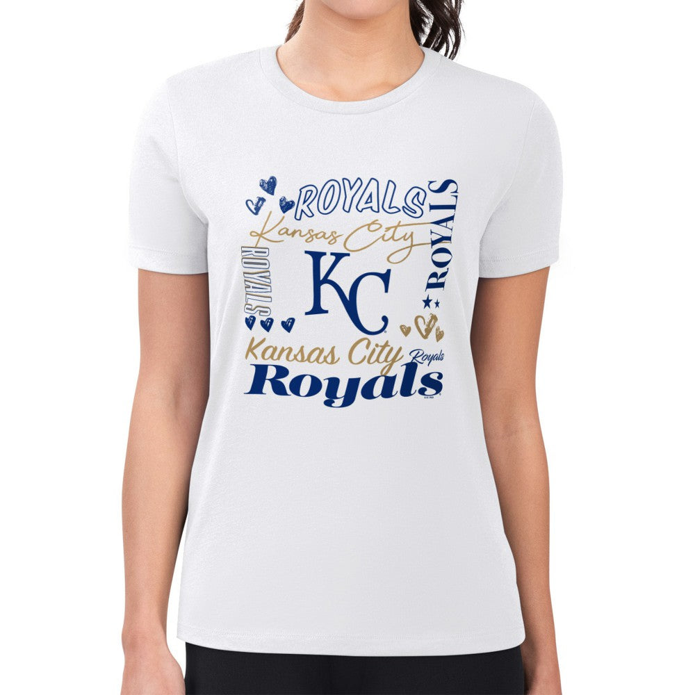 Kansas City Royals G-III 4Her by Carl Banks Women's Super-Slim Fit Lightweight Collage Team Graphic Crew Neck T-Shirt - White - MLB on Sale