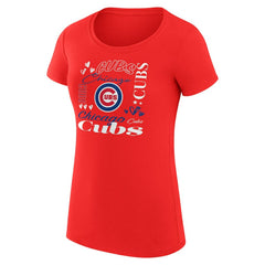 Chicago Cubs G-III 4Her by Carl Banks Women's Super-Slim Fit Lightweight Collage Team Graphic Crew Neck T-Shirt - Red - MLB on Sale