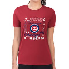 Chicago Cubs G-III 4Her by Carl Banks Women's Super-Slim Fit Lightweight Collage Team Graphic Crew Neck T-Shirt - Red - MLB on Sale