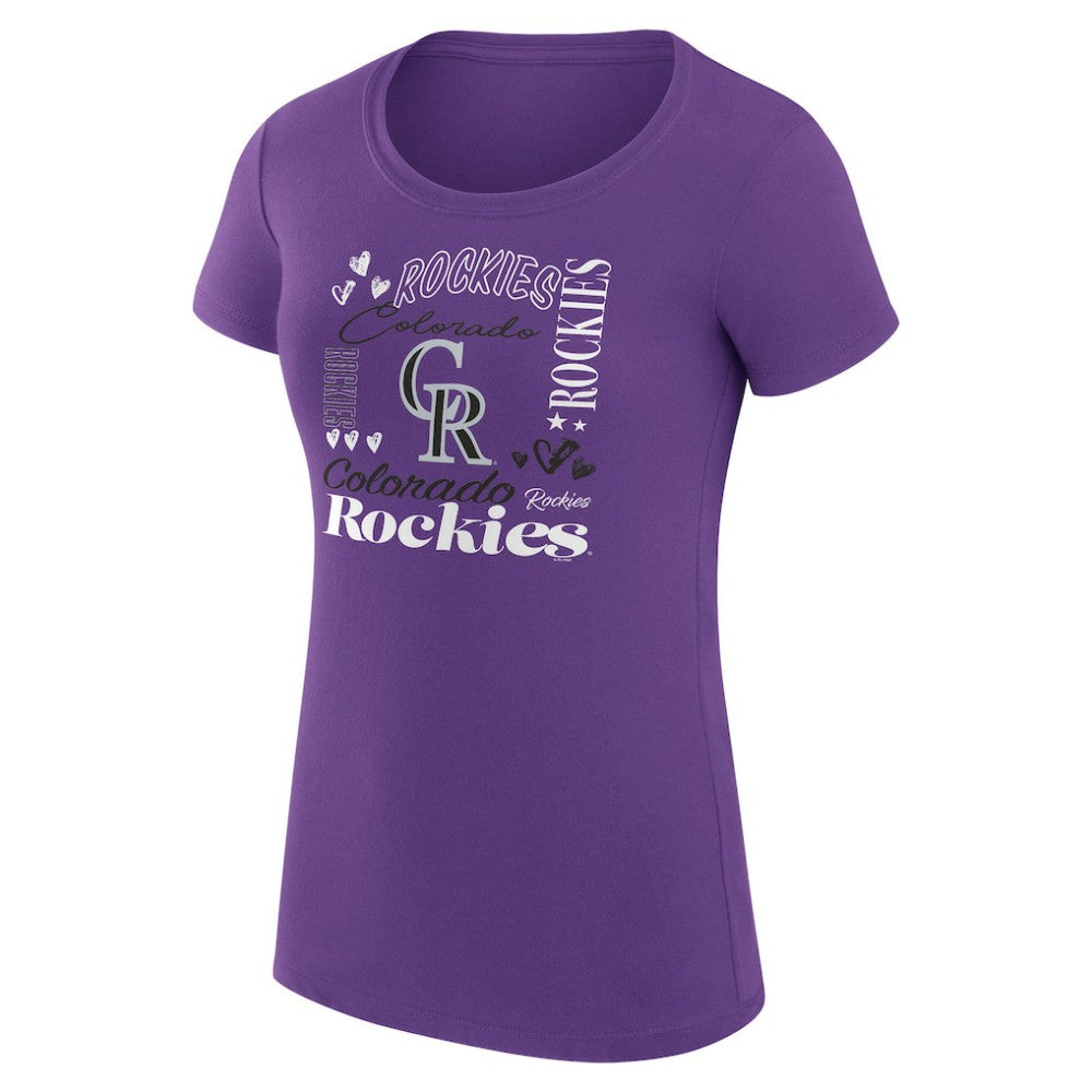 Colorado Rockies G-III 4Her by Carl Banks Women's Super-Slim Fit Lightweight Collage Team Graphic Crew Neck T-Shirt - Purple - MLB Sale