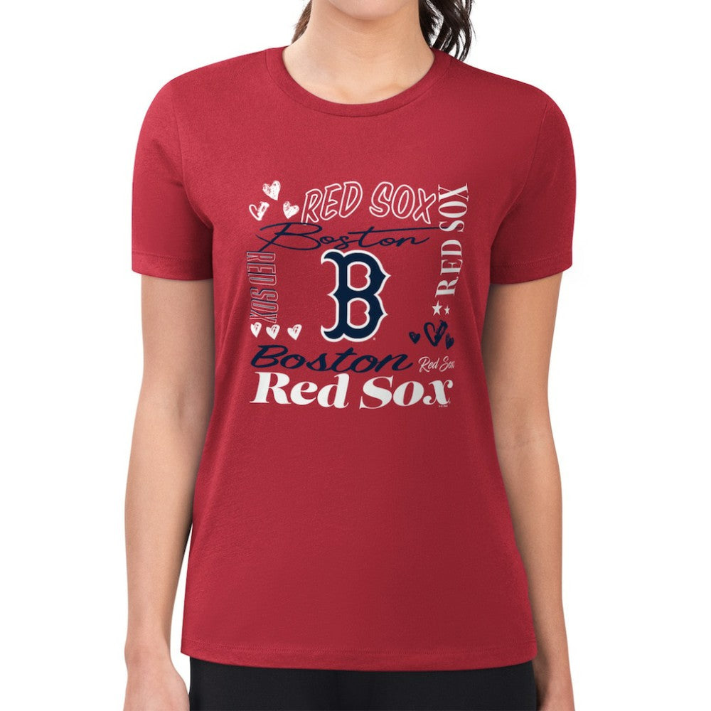 Boston Red Sox G-III 4Her by Carl Banks Women's Super-Slim Fit Lightweight Collage Team Graphic Crew Neck T-Shirt - Red - MLB Sale