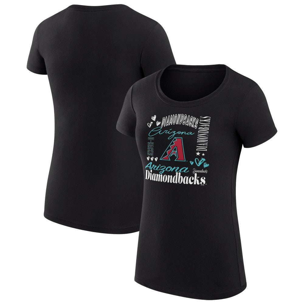 Arizona Diamondbacks G-III 4Her by Carl Banks Women's Super-Slim Fit Lightweight Collage Team Graphic Crew Neck T-Shirt - Black - MLB Lifestyle