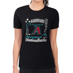 Arizona Diamondbacks G-III 4Her by Carl Banks Women's Super-Slim Fit Lightweight Collage Team Graphic Crew Neck T-Shirt - Black - MLB Lifestyle
