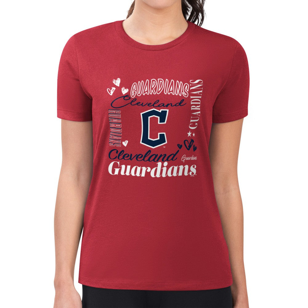 Cleveland Guardians G-III 4Her by Carl Banks Women's Super-Slim Fit Lightweight Collage Team Graphic Crew Neck T-Shirt - Red - MLB Sale