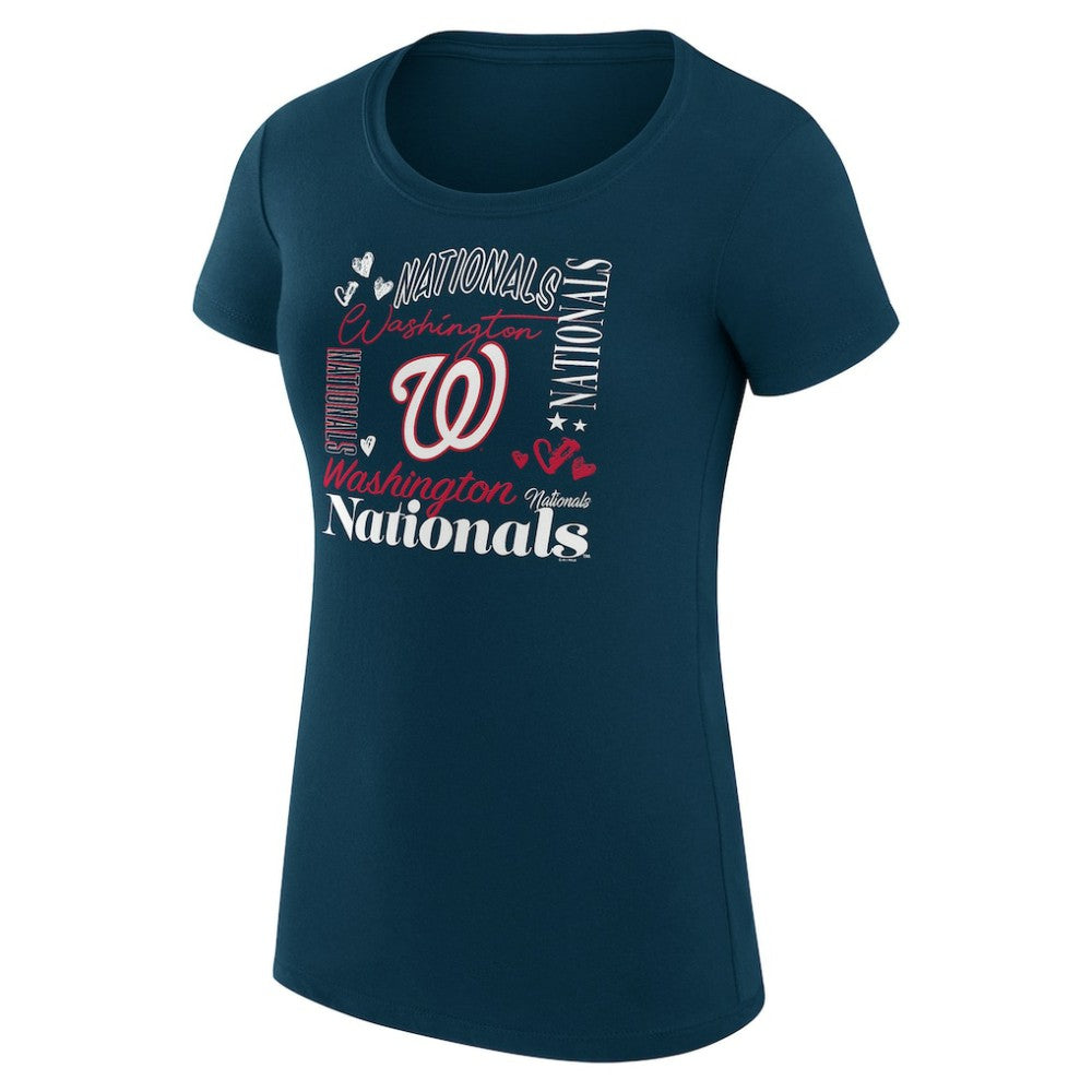Washington Nationals G-III 4Her by Carl Banks Women's Super-Slim Fit Lightweight Collage Team Graphic Crew Neck T-Shirt - Navy - MLB Lifestyle