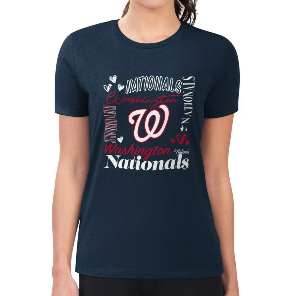 Washington Nationals G-III 4Her by Carl Banks Women's Super-Slim Fit Lightweight Collage Team Graphic Crew Neck T-Shirt - Navy - MLB Lifestyle