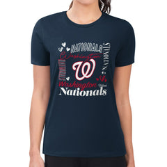 Washington Nationals G-III 4Her by Carl Banks Women's Super-Slim Fit Lightweight Collage Team Graphic Crew Neck T-Shirt - Navy - MLB Lifestyle