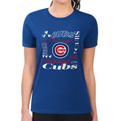 Chicago Cubs G-III 4Her by Carl Banks Women's Super-Slim Fit Lightweight Collage Team Graphic Crew Neck T-Shirt - Royal - MLB Discount