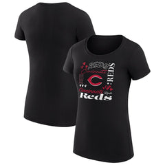 Cincinnati Reds G-III 4Her by Carl Banks Women's Super-Slim Fit Lightweight Collage Team Graphic Crew Neck T-Shirt - Black - MLB Lifestyle