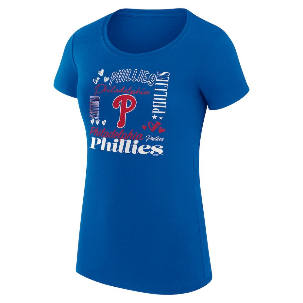 Philadelphia Phillies G-III 4Her by Carl Banks Women's Super-Slim Fit Lightweight Collage Team Graphic Crew Neck T-Shirt - Royal - MLB Lifestyle
