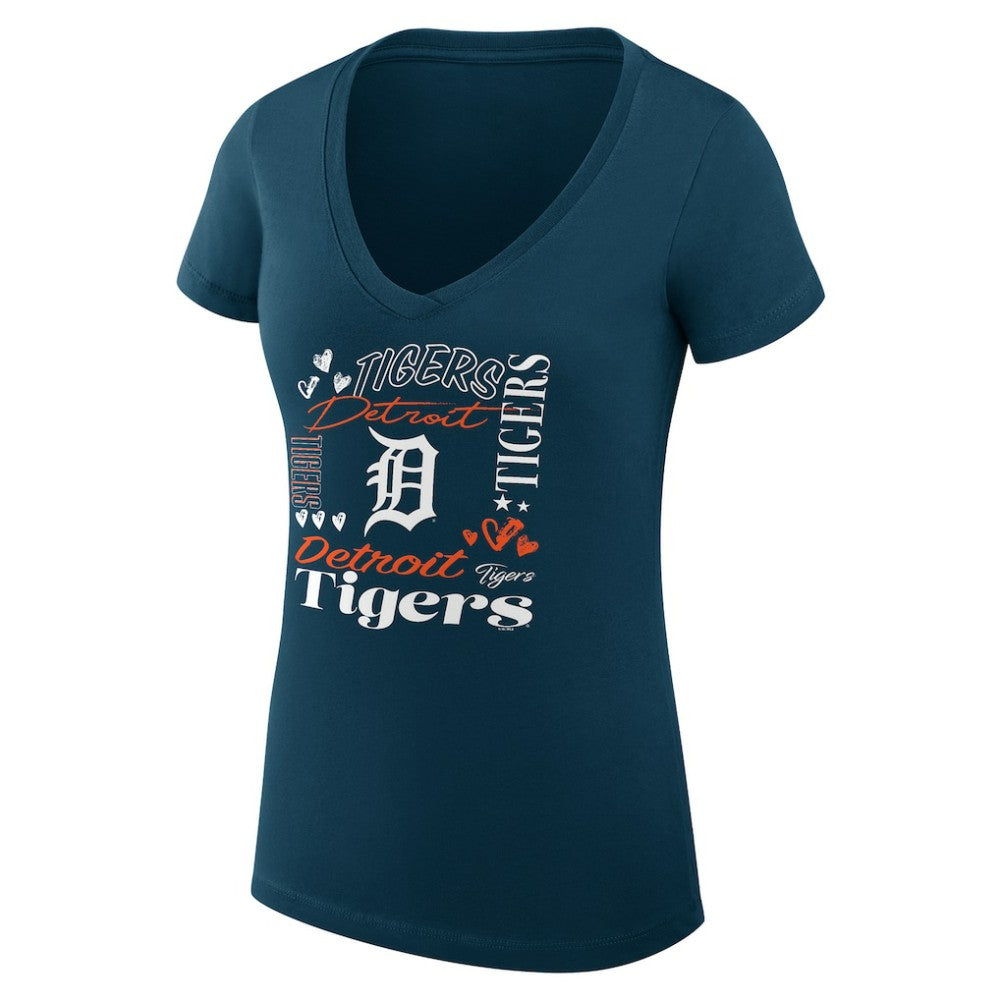 Detroit Tigers G-III 4Her by Carl Banks Women's Super-Slim Fit Lightweight Collage Team Graphic V-Neck T-Shirt - Navy - MLB Discount
