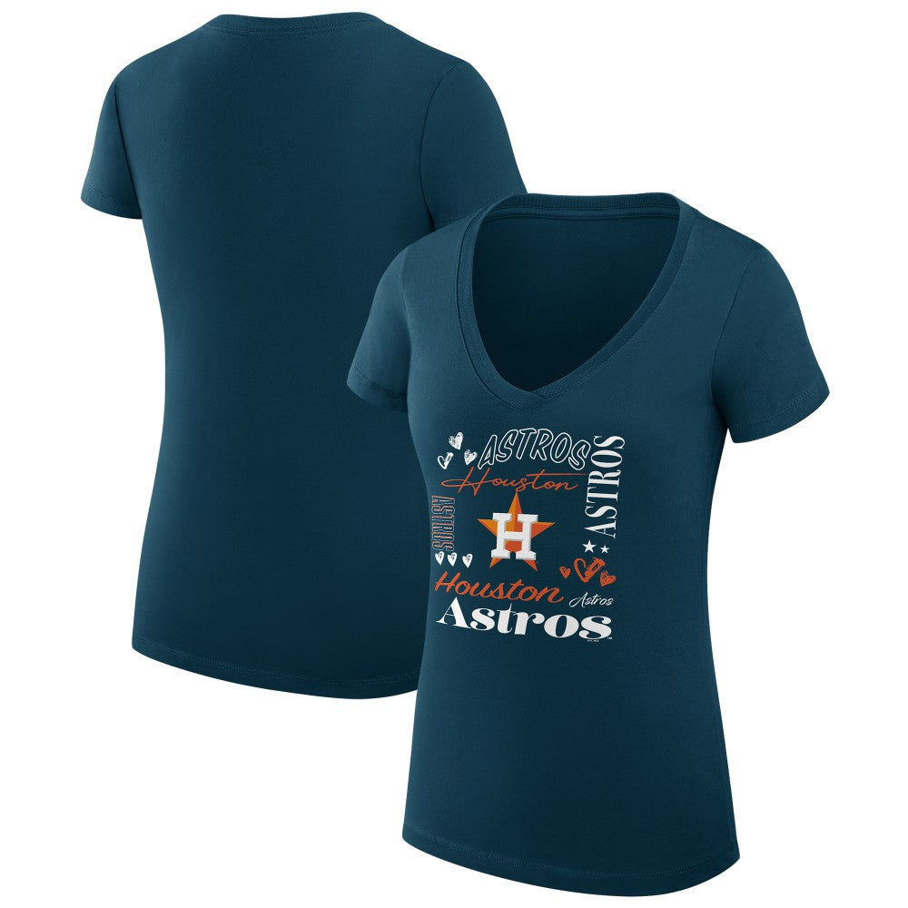 Houston Astros G-III 4Her by Carl Banks Women's Super-Slim Fit Lightweight Collage Team Graphic V-Neck T-Shirt - Navy - MLB Online