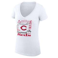 Cincinnati Reds G-III 4Her by Carl Banks Women's Super-Slim Fit Lightweight Collage Team Graphic V-Neck T-Shirt - White - MLB Sale