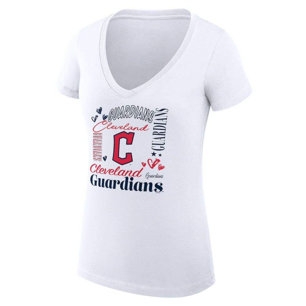 Cleveland Guardians G-III 4Her by Carl Banks Women's Super-Slim Fit Lightweight Collage Team Graphic V-Neck T-Shirt - White - MLB Discount