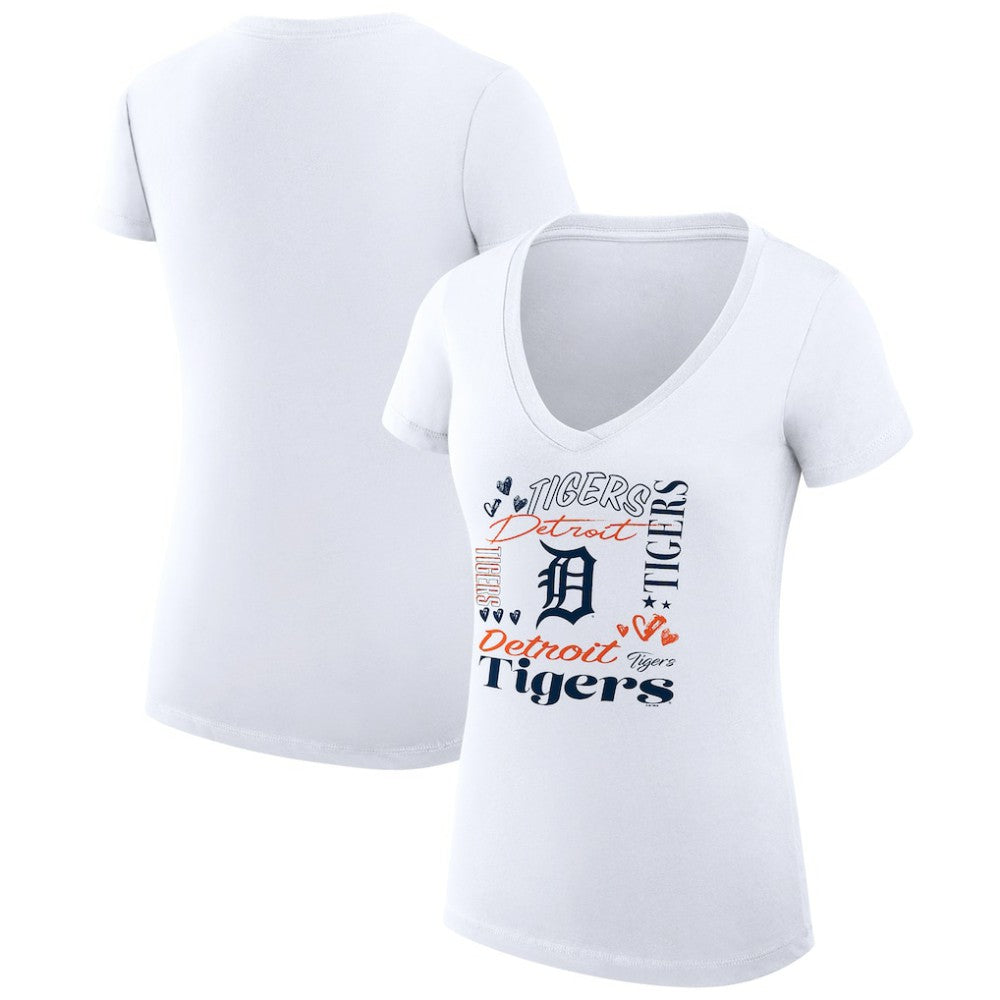 Detroit Tigers G-III 4Her by Carl Banks Women's Super-Slim Fit Lightweight Collage Team Graphic V-Neck T-Shirt - White - MLB Discount