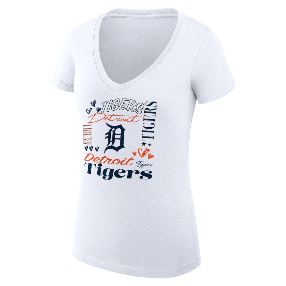 Detroit Tigers G-III 4Her by Carl Banks Women's Super-Slim Fit Lightweight Collage Team Graphic V-Neck T-Shirt - White - MLB Discount