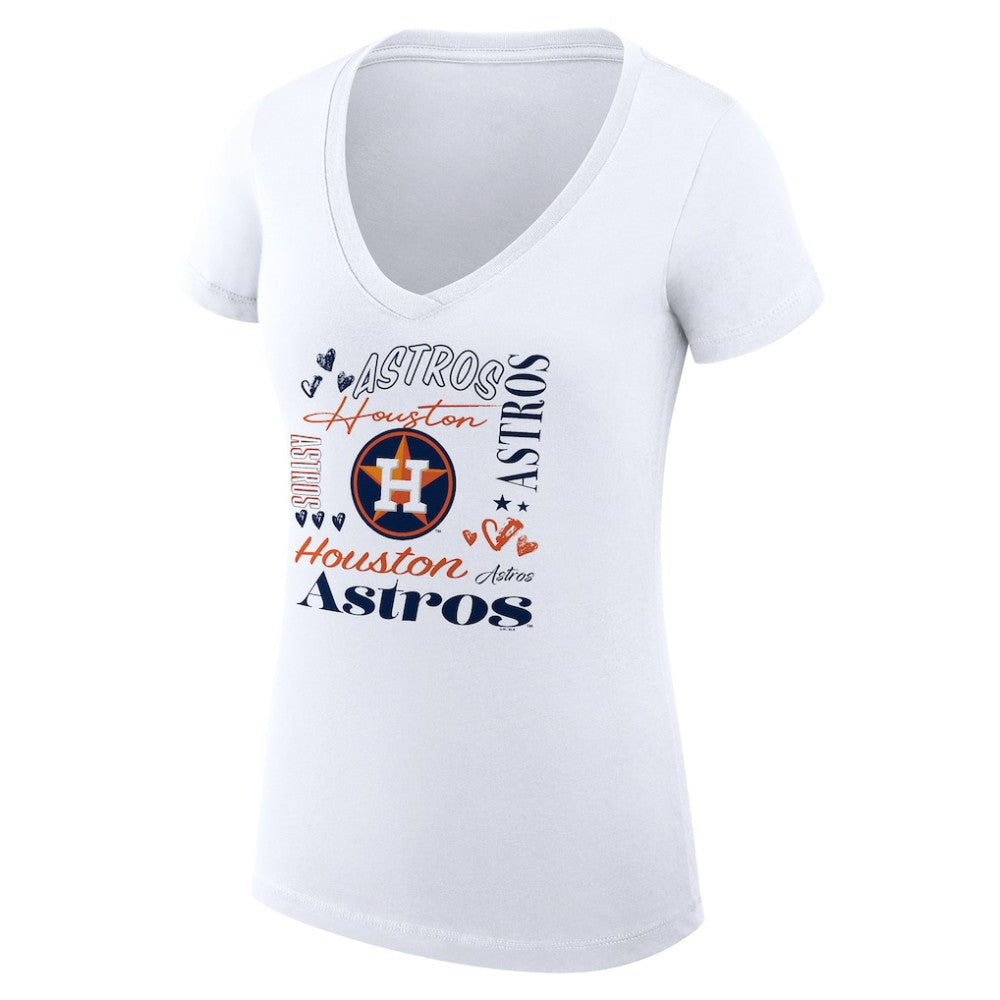 Houston Astros G-III 4Her by Carl Banks Women's Super-Slim Fit Lightweight Collage Team Graphic V-Neck T-Shirt - White - MLB Discount