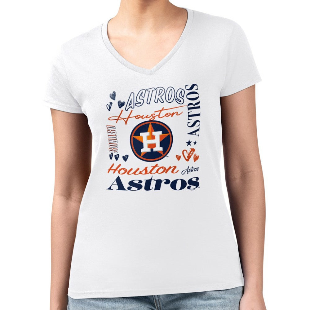 Houston Astros G-III 4Her by Carl Banks Women's Super-Slim Fit Lightweight Collage Team Graphic V-Neck T-Shirt - White - MLB Discount