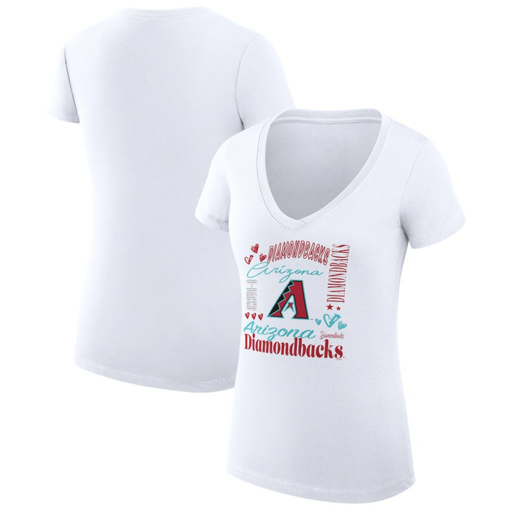 Arizona Diamondbacks G-III 4Her by Carl Banks Women's Super-Slim Fit Lightweight Collage Team Graphic V-Neck T-Shirt - White - MLB on Sale