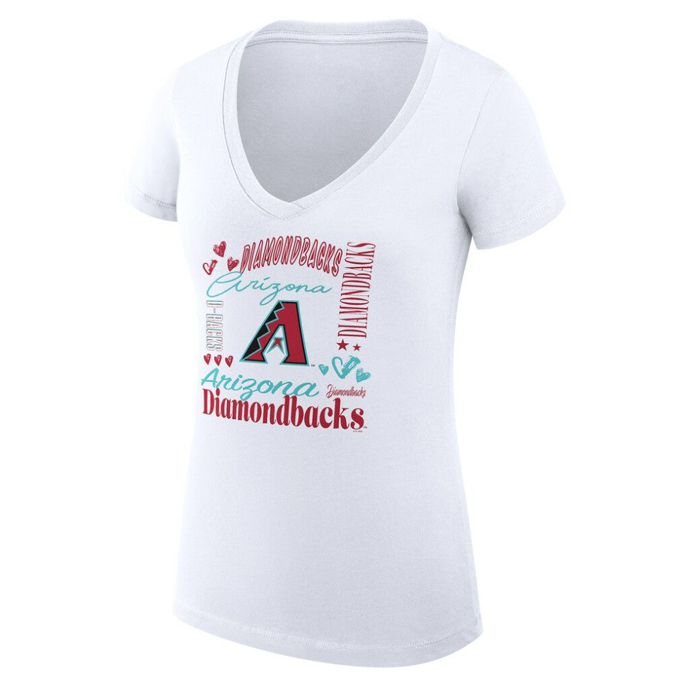 Arizona Diamondbacks G-III 4Her by Carl Banks Women's Super-Slim Fit Lightweight Collage Team Graphic V-Neck T-Shirt - White - MLB on Sale