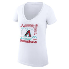 Arizona Diamondbacks G-III 4Her by Carl Banks Women's Super-Slim Fit Lightweight Collage Team Graphic V-Neck T-Shirt - White - MLB on Sale