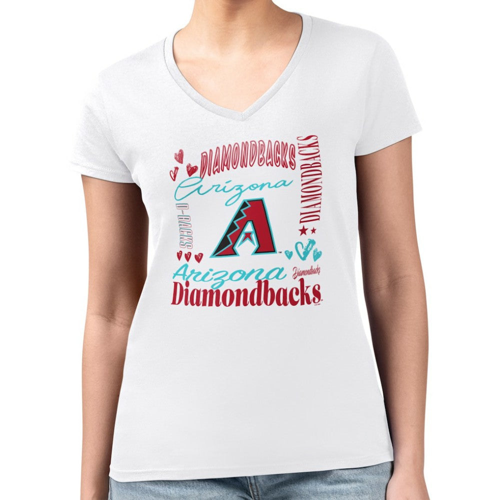 Arizona Diamondbacks G-III 4Her by Carl Banks Women's Super-Slim Fit Lightweight Collage Team Graphic V-Neck T-Shirt - White - MLB on Sale