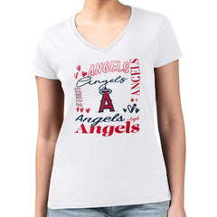 Los Angeles Angels G-III 4Her by Carl Banks Women's Super-Slim Fit Lightweight Collage Team Graphic V-Neck T-Shirt - White - MLB Sale