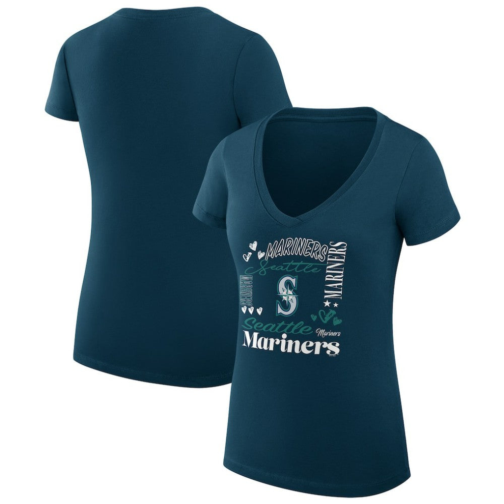Seattle Mariners G-III 4Her by Carl Banks Women's Super-Slim Fit Lightweight Collage Team Graphic V-Neck T-Shirt - Navy - MLB Online