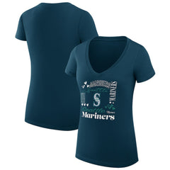Seattle Mariners G-III 4Her by Carl Banks Women's Super-Slim Fit Lightweight Collage Team Graphic V-Neck T-Shirt - Navy - MLB Online