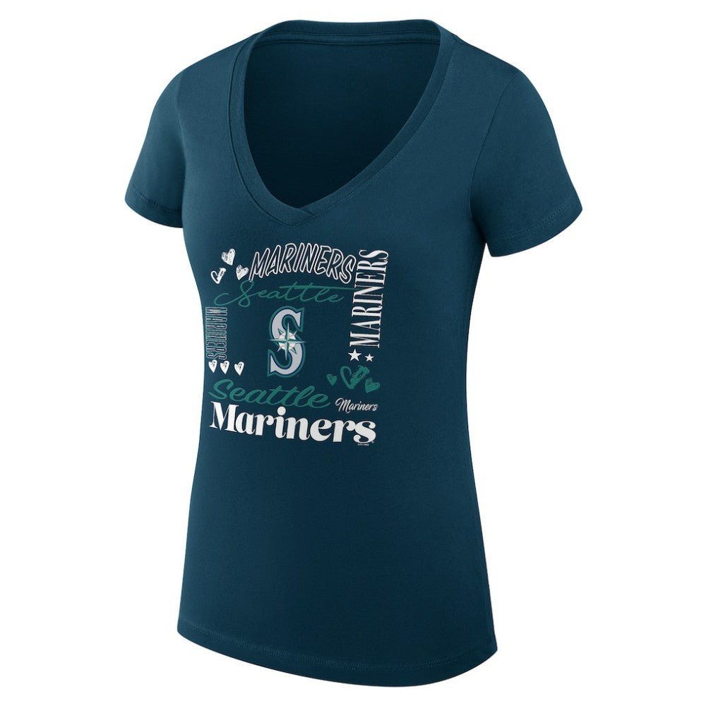 Seattle Mariners G-III 4Her by Carl Banks Women's Super-Slim Fit Lightweight Collage Team Graphic V-Neck T-Shirt - Navy - MLB Online