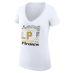 Pittsburgh Pirates G-III 4Her by Carl Banks Women's Super-Slim Fit Lightweight Collage Team Graphic V-Neck T-Shirt - White - MLB Discount