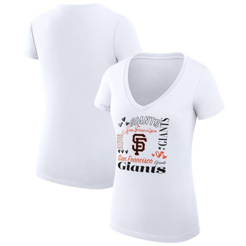 San Francisco Giants G-III 4Her by Carl Banks Women's Super-Slim Fit Lightweight Collage Team Graphic V-Neck T-Shirt - White - MLB on Sale