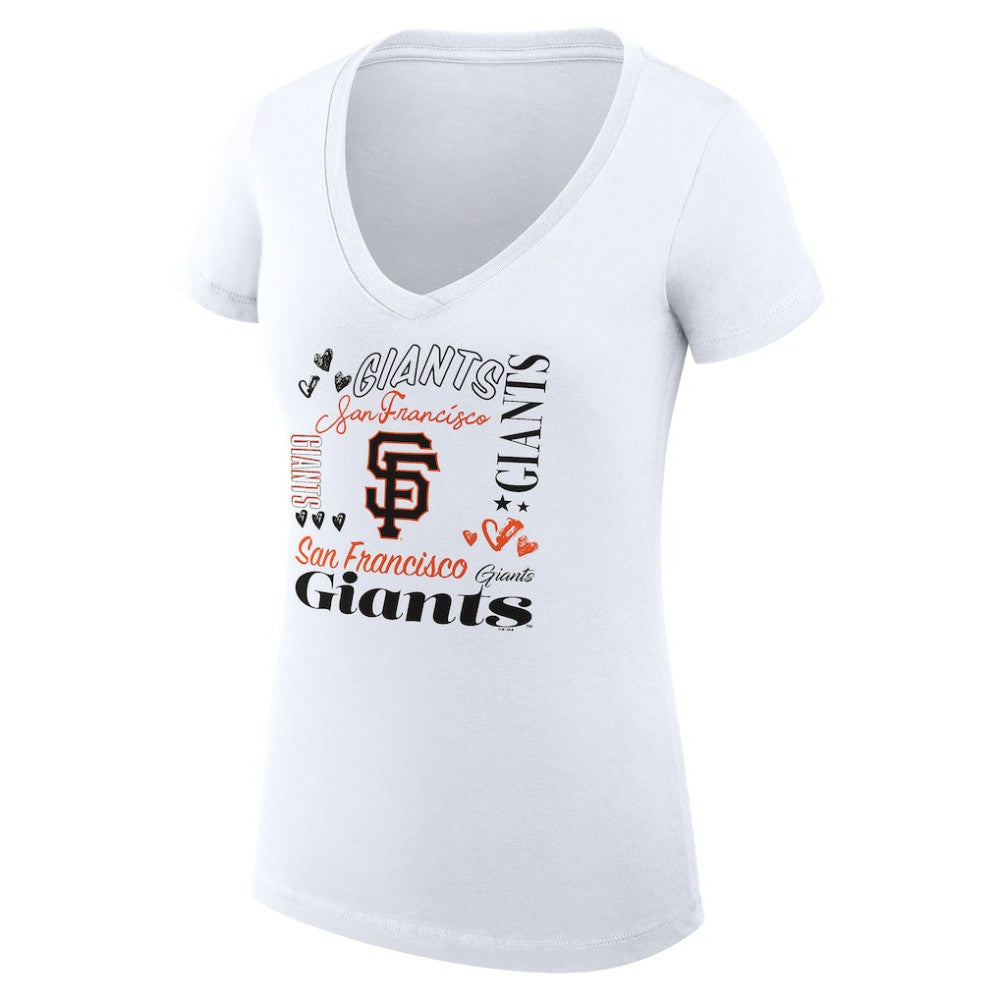 San Francisco Giants G-III 4Her by Carl Banks Women's Super-Slim Fit Lightweight Collage Team Graphic V-Neck T-Shirt - White - MLB on Sale