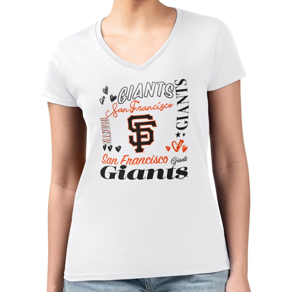 San Francisco Giants G-III 4Her by Carl Banks Women's Super-Slim Fit Lightweight Collage Team Graphic V-Neck T-Shirt - White - MLB on Sale