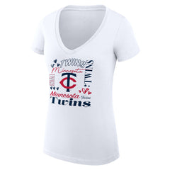 Minnesota Twins G-III 4Her by Carl Banks Women's Super-Slim Fit Lightweight Collage Team Graphic V-Neck T-Shirt - White - MLB Sale