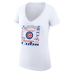 Chicago Cubs G-III 4Her by Carl Banks Women's Super-Slim Fit Lightweight Collage Team Graphic V-Neck T-Shirt - White - MLB Lifestyle