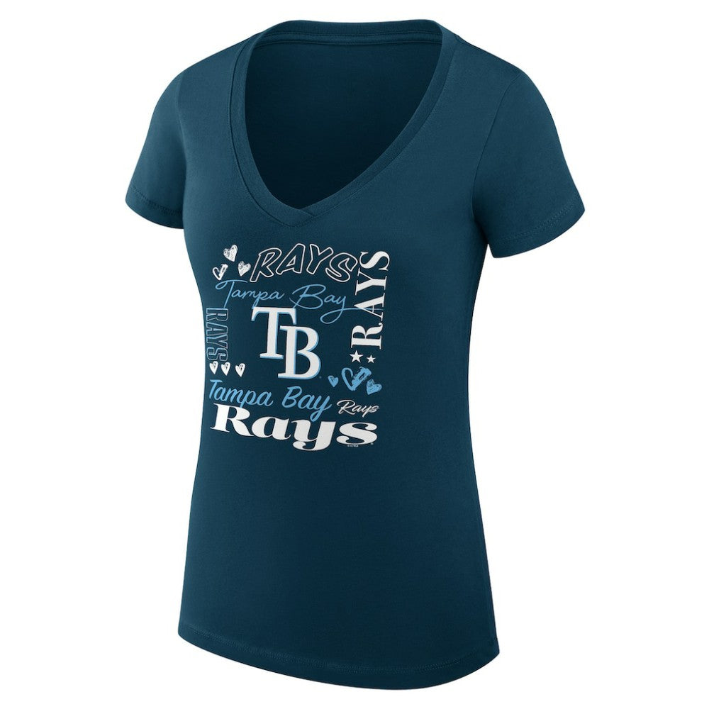 Tampa Bay Rays G-III 4Her by Carl Banks Women's Super-Slim Fit Lightweight Collage Team Graphic V-Neck T-Shirt - Navy - MLB Discount