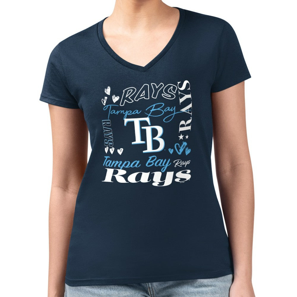 Tampa Bay Rays G-III 4Her by Carl Banks Women's Super-Slim Fit Lightweight Collage Team Graphic V-Neck T-Shirt - Navy - MLB Discount