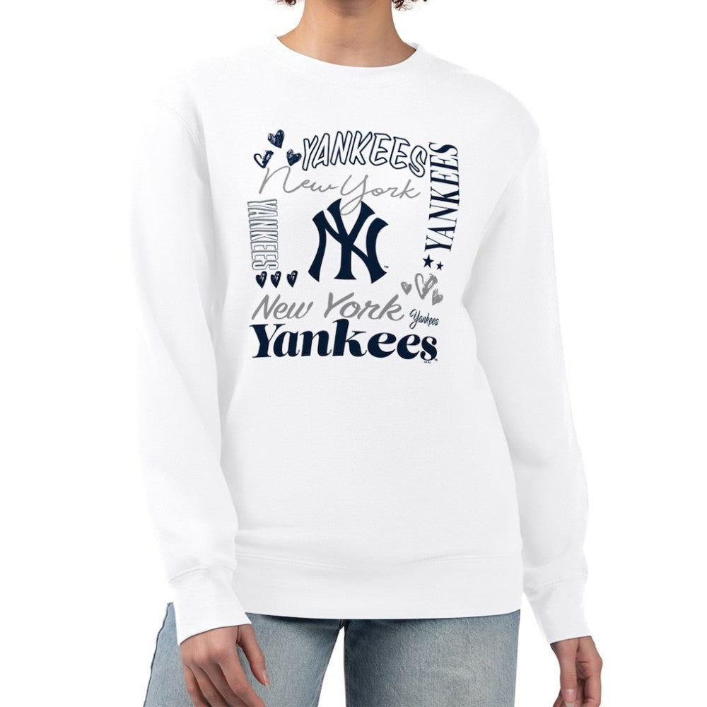 New York Yankees G-III 4Her by Carl Banks Women's Collage Team Graphic Fleece Pullover Hoodie - White - MLB Discount